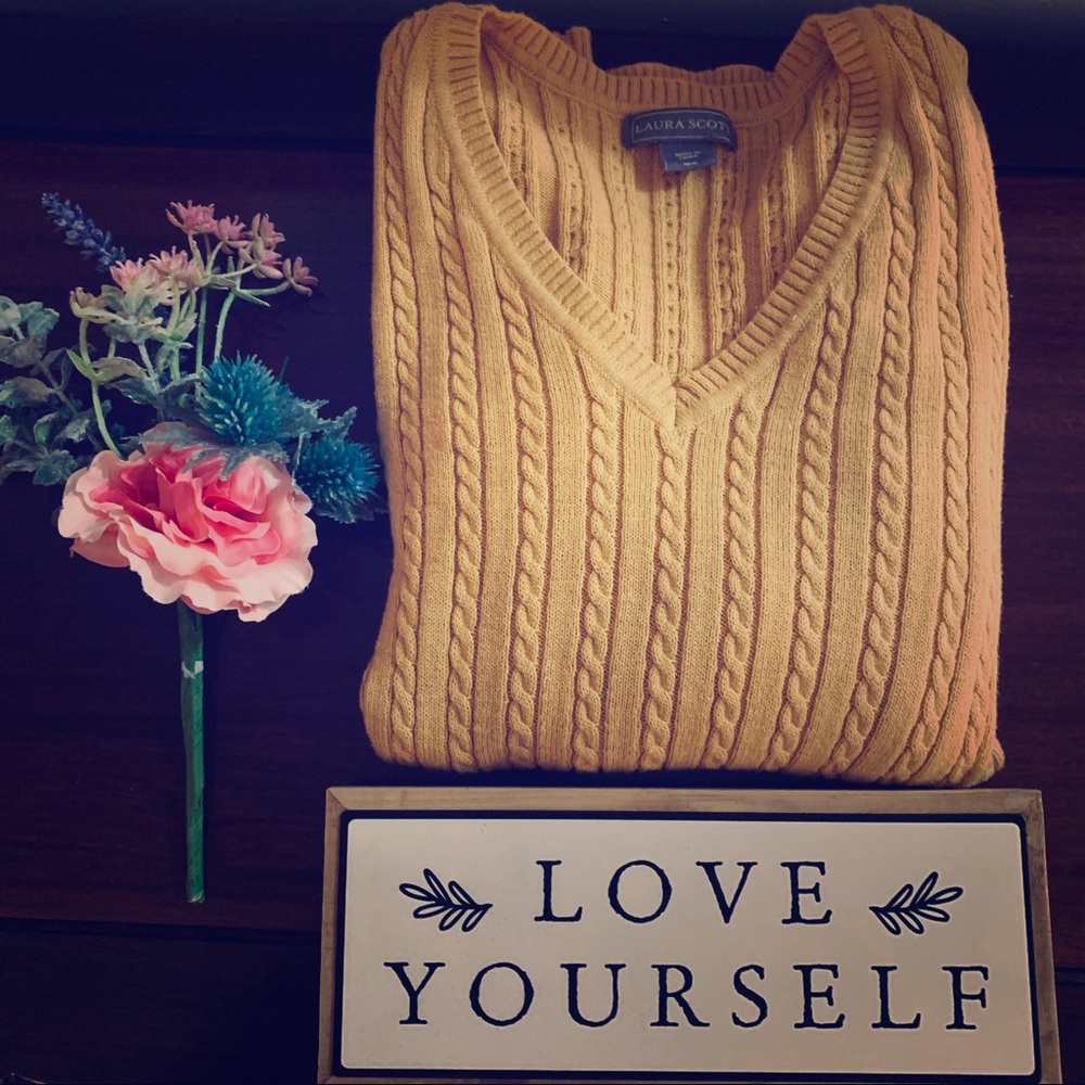 Laura Scott mustard colored vneck sweater